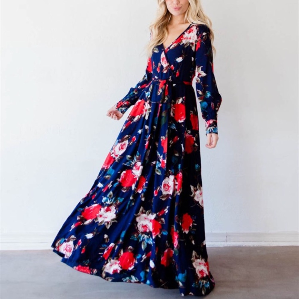 Floral Long Sleeve Wrap Dress